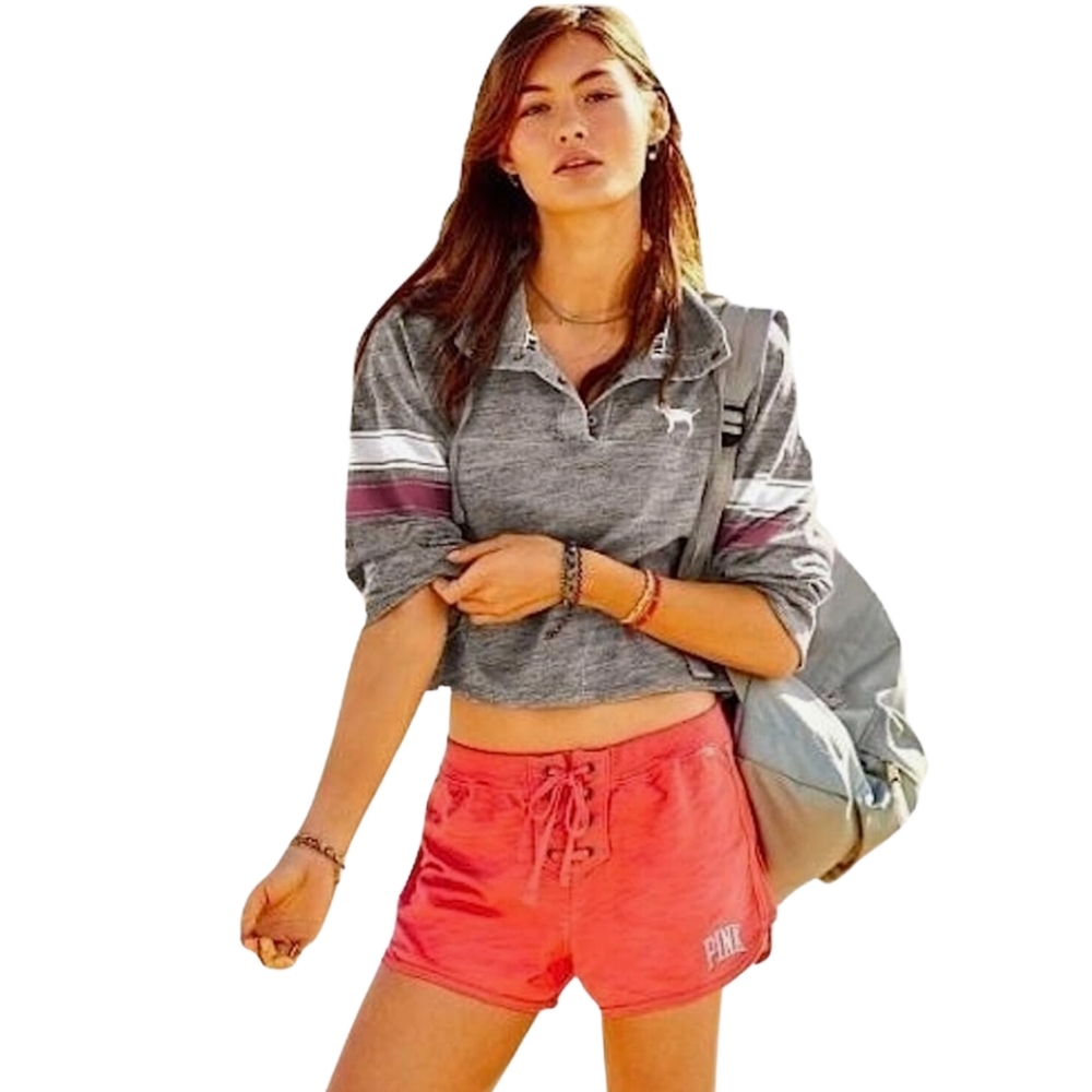 PINK Victoria’s Secret Cropped Pullover Sweatshirt - Grey, Pink & White